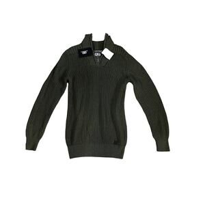 Benjamin‎ Black Olive Green 1/4 Zip Mock Neck Knit Sweater Pullover S NWT